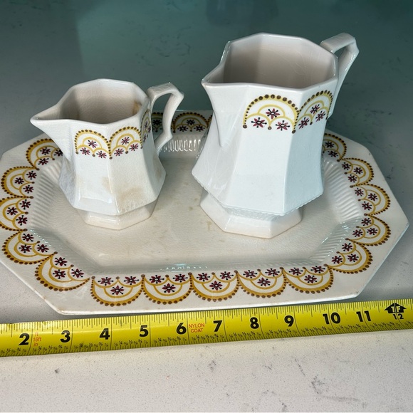 Independence Ironstone Server Plate w/2  sized Creamers Castle Ton, Japan - Picture 2 of 10